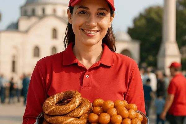 Cami önünde simit ve lokma hayrı dağıtımı