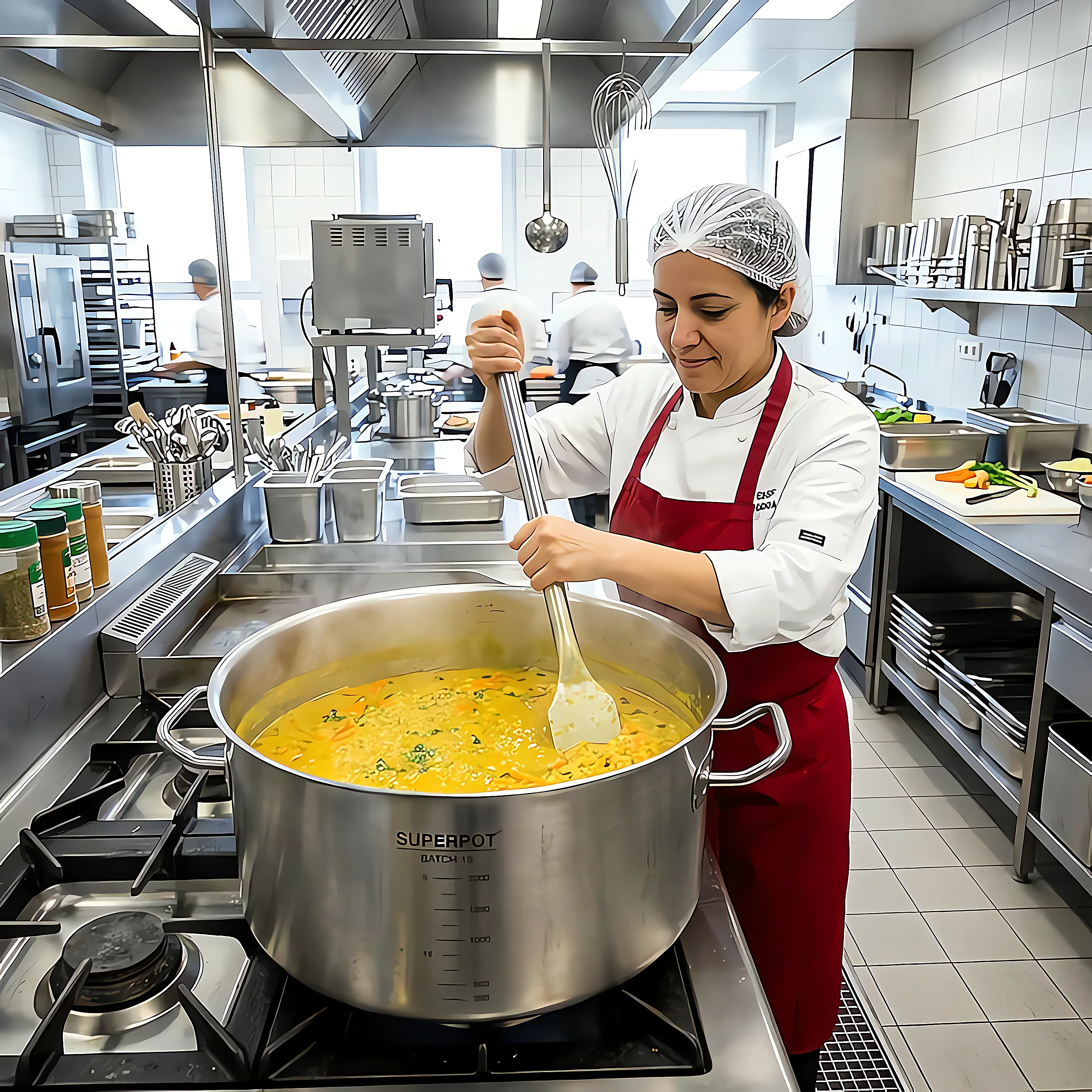 Hijyenik kazanlarda sıcak mercimek çorbası hazırlığı