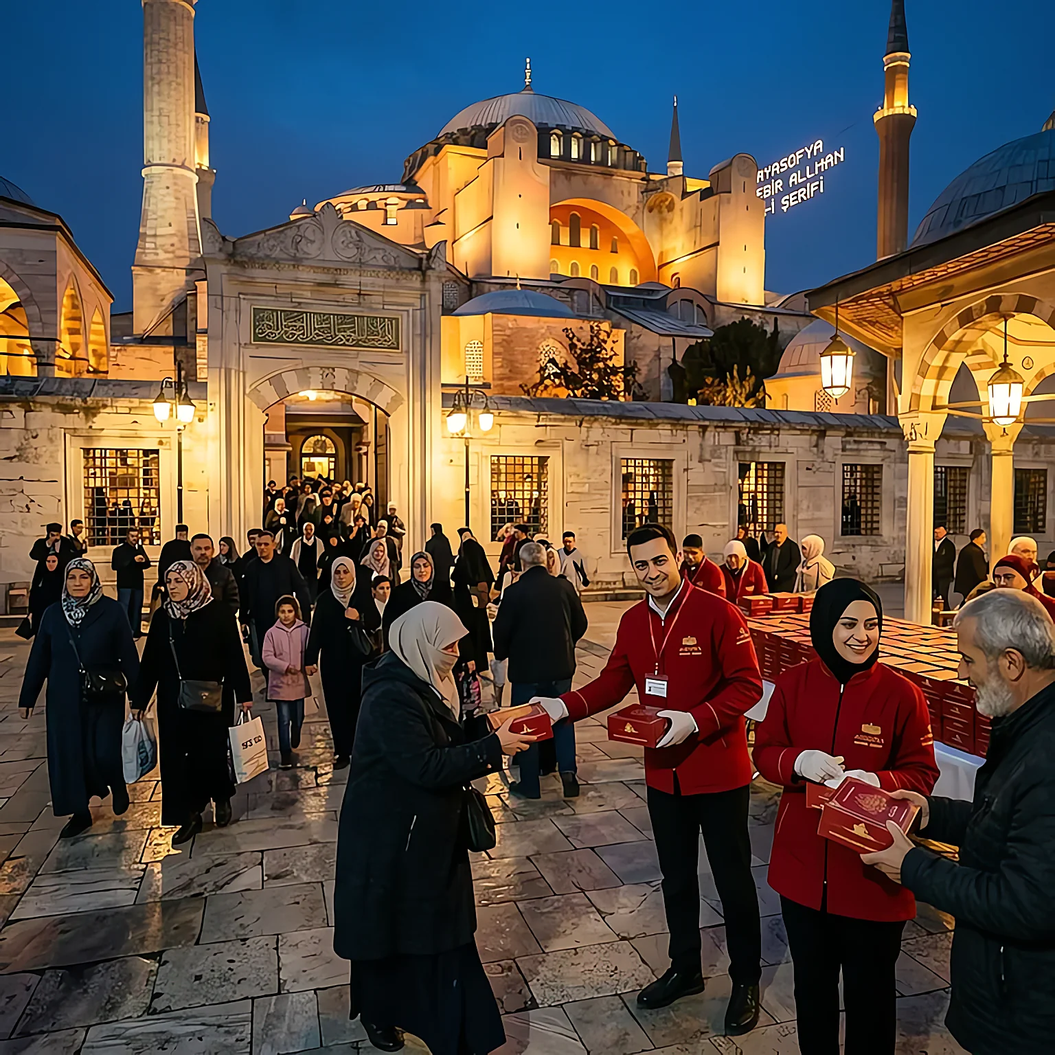 Cami avlusunda kutulu kandil simidi dağıtımı