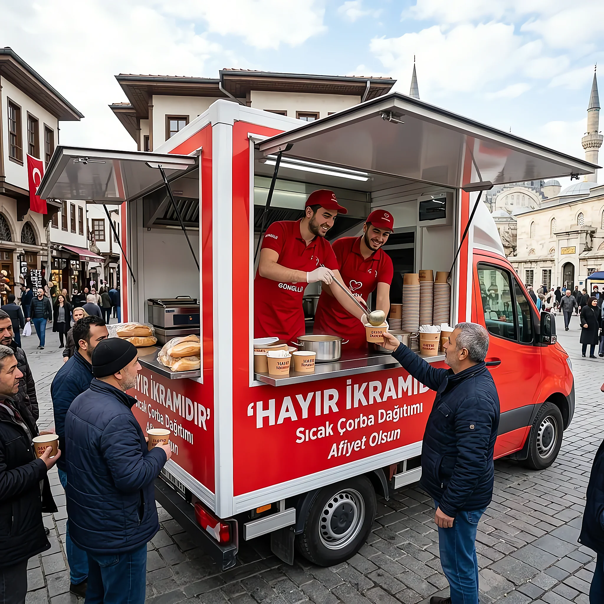 Mobil çorba dağıtım aracımız ve görevli personelimiz